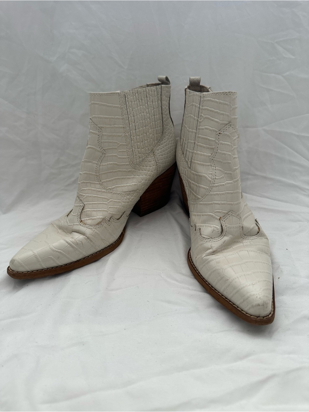 Sam Edelman White Croc-Embossed Pointed Toe Ankle Boots 9